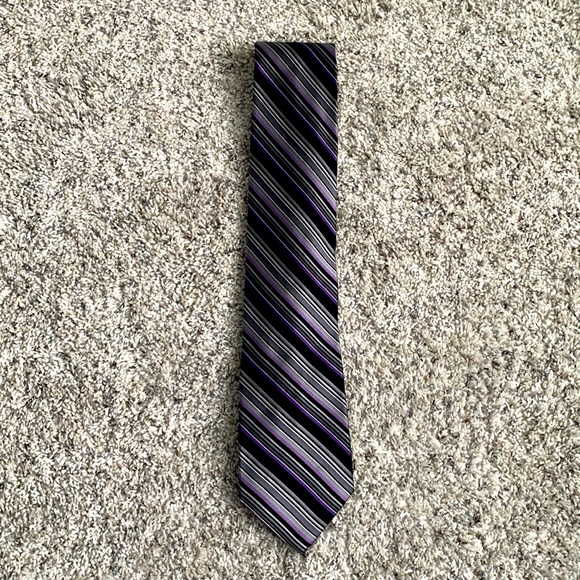 Purple, silver, and black striped necktie - Picture 1 of 2